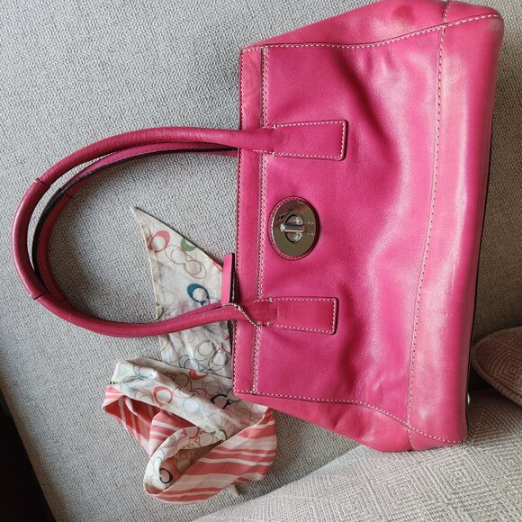 COACH Madeline satchel tote shoulder purse Magenta color with Coach ribbon - Picture 13 of 14